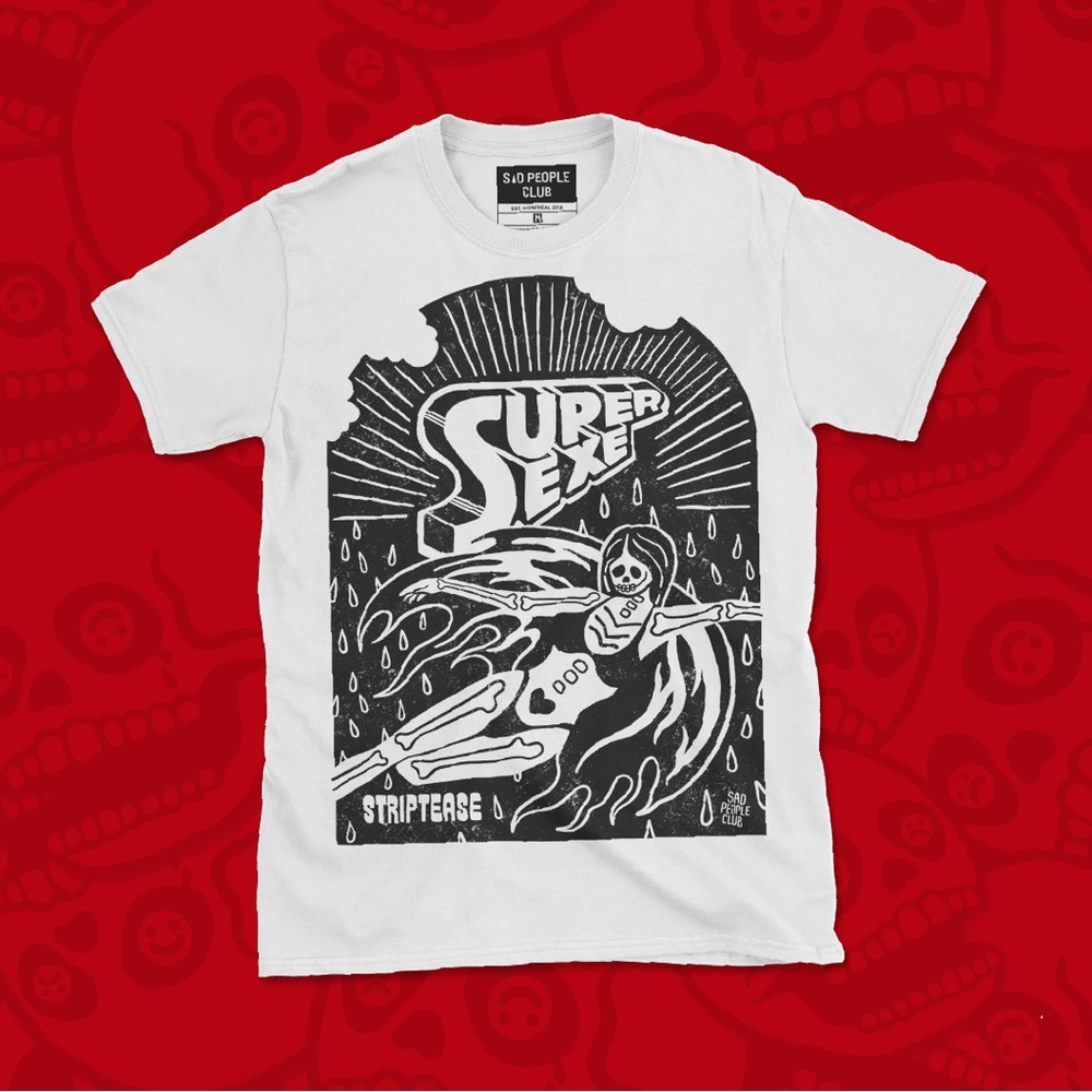 Sad People Club "Super Sexe" Graphic Tee in White and Black Montreal icon